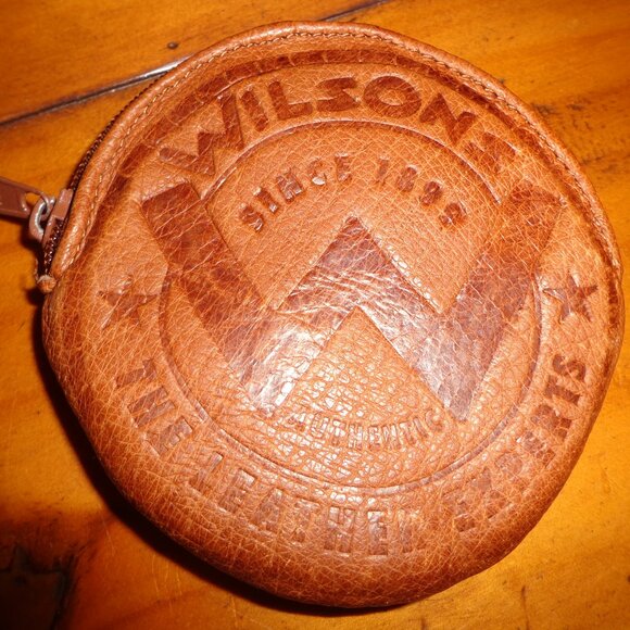 Wilsons Leather Other - Vtg. WILSONS Leather Coin Pouch w/Key Ring Brown Zip Closure Round Embossed